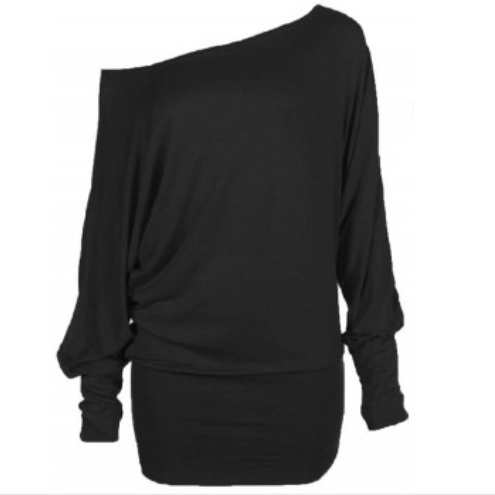 NWT Black long sleeve off the shoulder batwing top